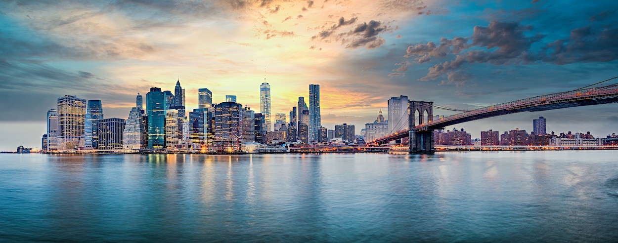 New York city sunset panorama Downtown Manhattan Contact Victor Jung